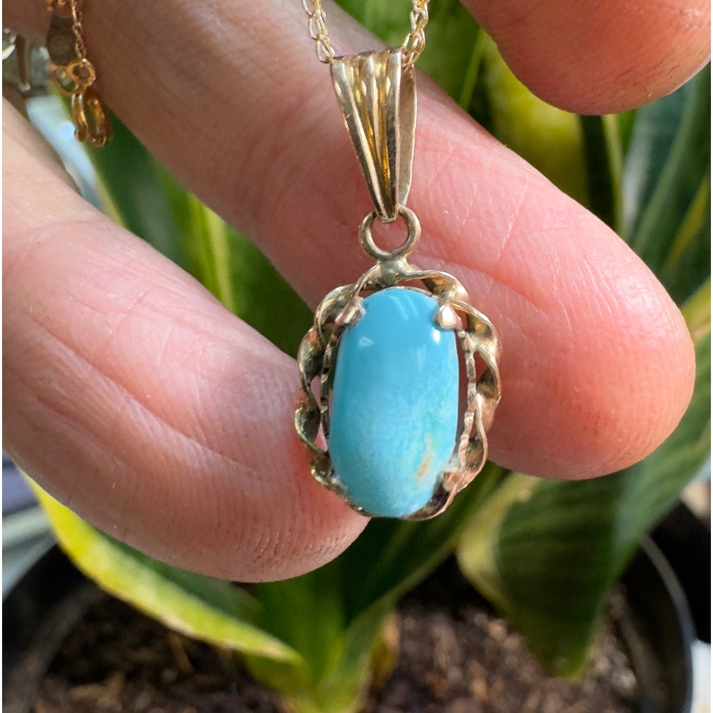 14k bezel - 10k bail - robins egg blue turquoise pendant